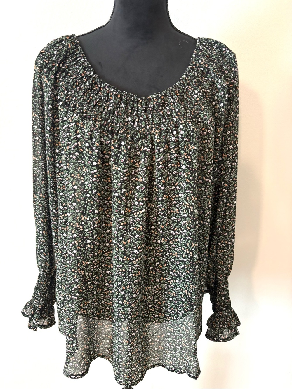 Kori Black Floral Smocked Neck Tunic